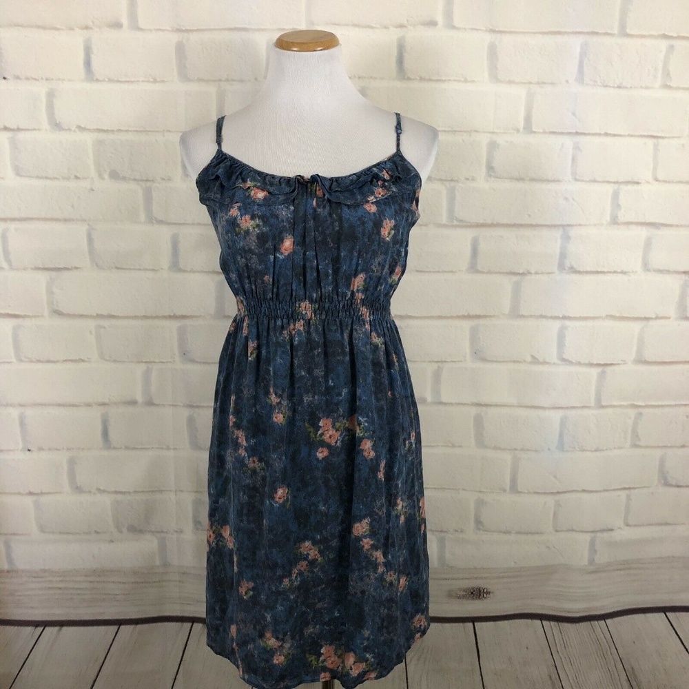 Anthropologie Lil Dress 4 Silk Blue Floral